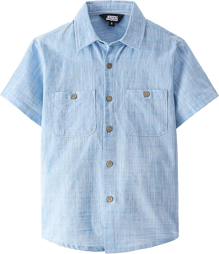 JOGAL Boys Chambray Shirts Short Sleeve Button Down Casual Cotton Woven Shirt with Two Pockets fo... | Amazon (US)