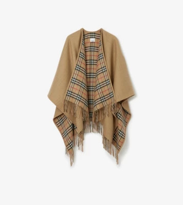 Check Wool Reversible Cape in Archive Beige | Burberry® Official | Burberry (UK)