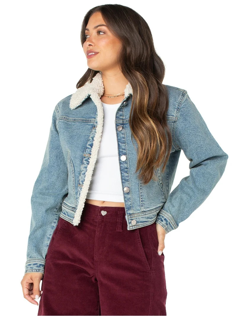 Celebrity Pink Women's and Women's Plus Faux Shearling Denim Jacket, Sizes XS-4X | Walmart (US)