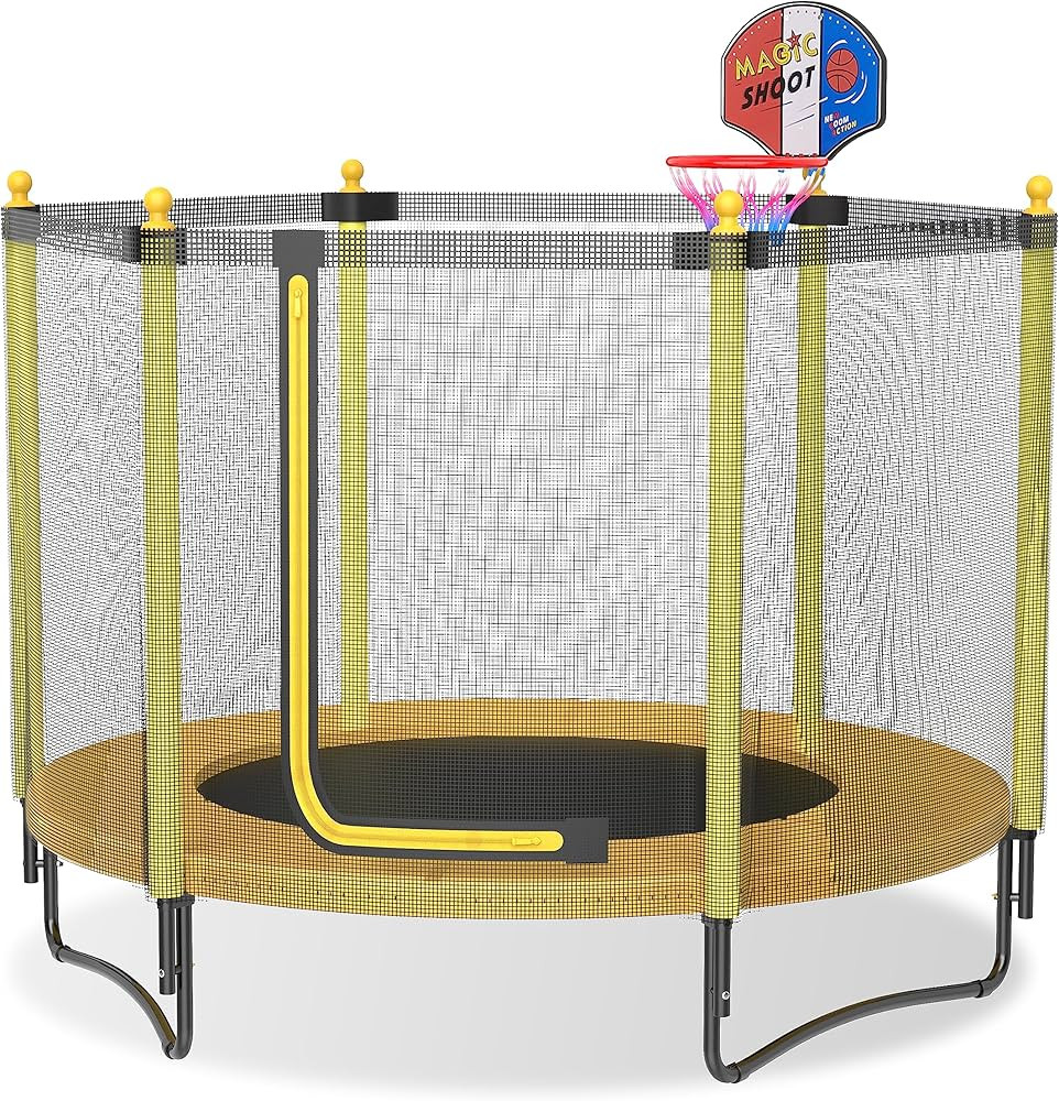 60" Kids Trampoline with Safety Enclosure Net, 5FT Toddler Indoor & Outdoor Trampoline/w Basketba... | Amazon (US)