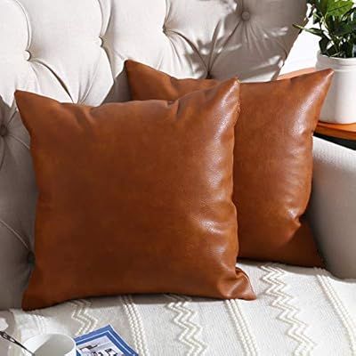 RutherCraft Pack of 2 Thick Faux Leather Throw Pillow Covers,Square Modern Decorative Throw Pillo... | Amazon (US)