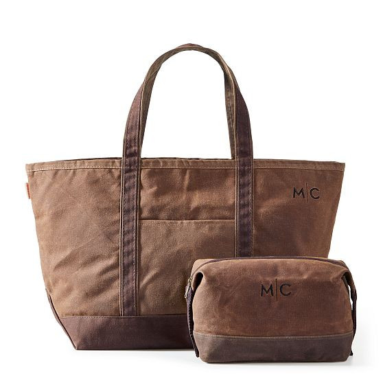 Waxed Canvas Tote and Pouch Set, Khaki | Mark and Graham
