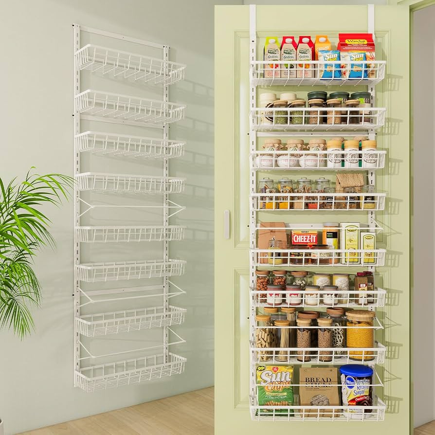 Over The Door Pantry Organizer, Wall Mount Spice Rack, Pantry Hanging Storage and Organization, 8... | Amazon (US)