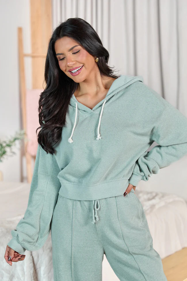 Cori Sage Crop Hoodie | Pink Lily