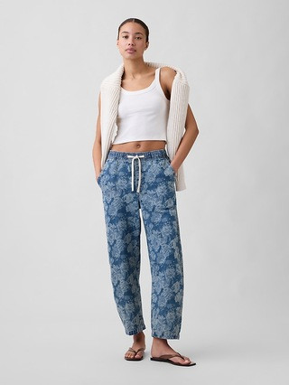Mid Rise Print Pull-On Barrel Jeans | Gap Factory