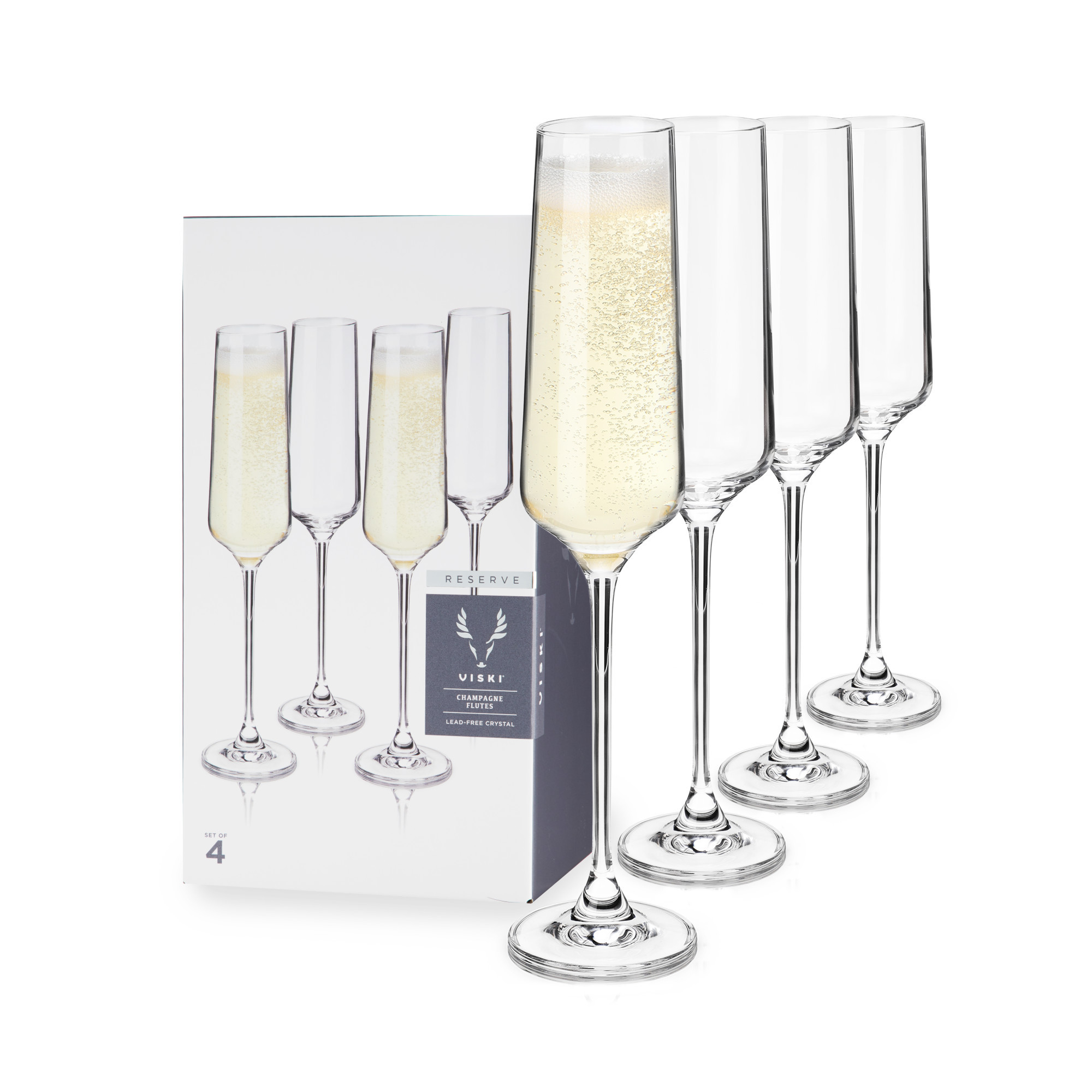 Viski Champagne Flutes, 4 Lead-Free Crystal Sparkling Wine Glasses, European Made Glassware, Stem... | Walmart (US)
