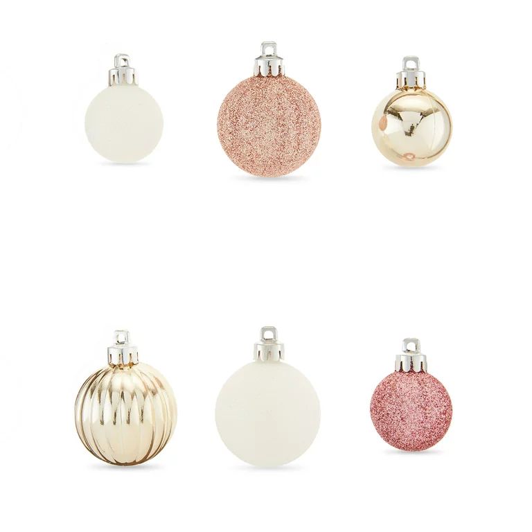 Mini Champagne, Blush & White Shatterproof Christmas Ornaments, 20 Count, by Holiday Time - Walma... | Walmart (US)