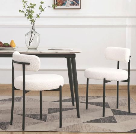EDWELL White Dining Chairs Set of 2, Modern Dining Room Chairs, Curved Backrest Boucle Chairs for Kitchen, Living Room, Upholstered Kitchen Chairs with Black Metal Legs.

#LTKhome