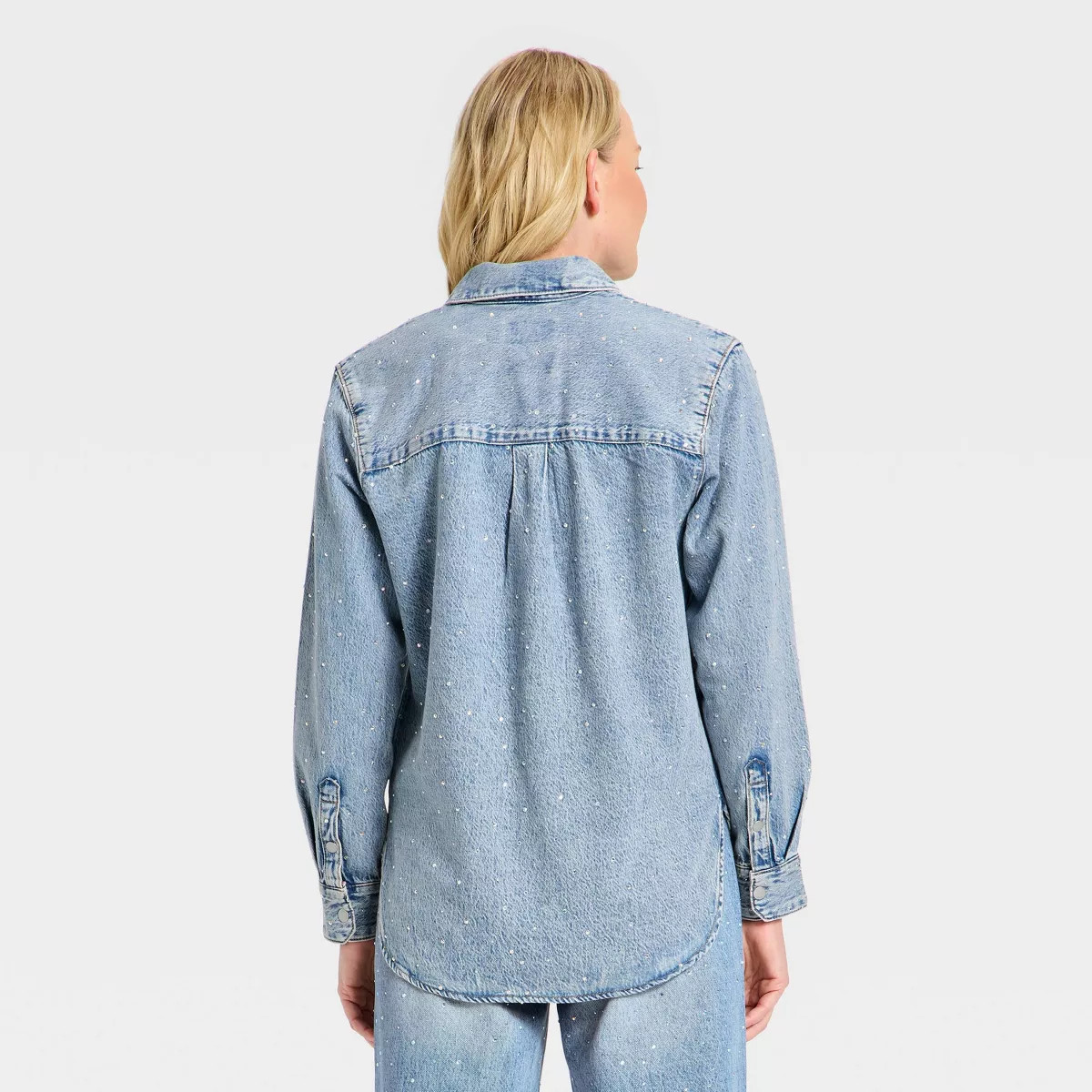 Women's Button-Down Rhinestone Denim Shirt - Universal Thread™ Light Wash M | Target
