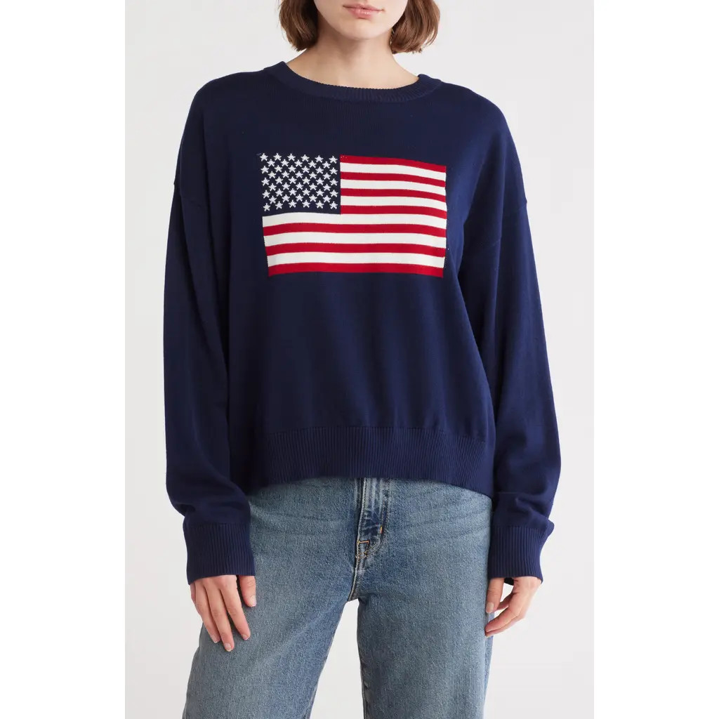 Vigoss American Flag Pullover Sweater in Navy at Nordstrom Rack, Size X-Small | Nordstrom Rack