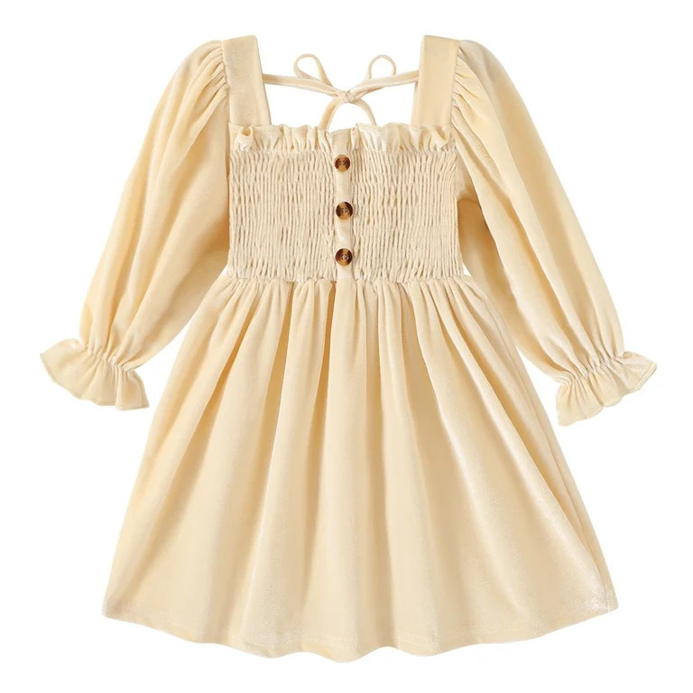 Happy Town Toddler Girl Fall Clothing Long Sleeve Dress Girl Solid Color Casual Fall Winter Cloth... | Walmart (US)