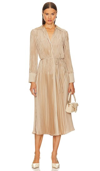 Pintuck Pleated Shirt Dress in Pale Nut | Revolve Clothing (Global)