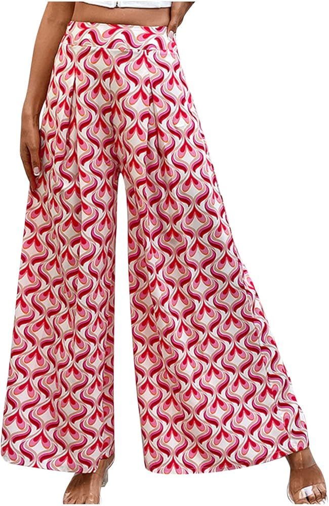 Womens Wide Leg Pants Dressy Casual Summer Elastic Long Pants Plus Size Yoga Pants Flowy Linen Pa... | Amazon (US)