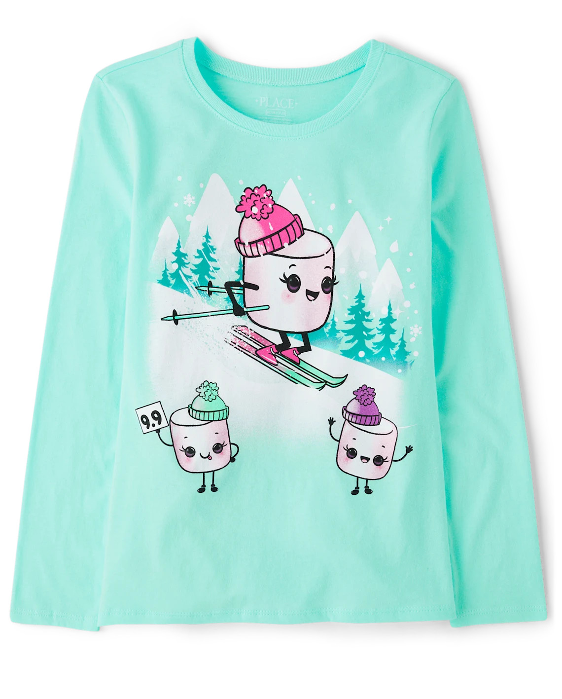 Girls Long Sleeve Winter Marshmallows Graphic Tee - ICELANDIC | The Children's Place CA | The Children's Place
