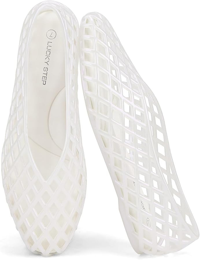 LUCKY STEP Women's Jelly Ballet Flats Mesh Casual Comfortable Jellies Shoes Clear Hollow Breathab... | Amazon (US)