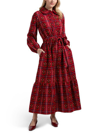 Long Sleeve Plaid Floral Maxi Shirt Dress For Women, Cotton | TJ Maxx