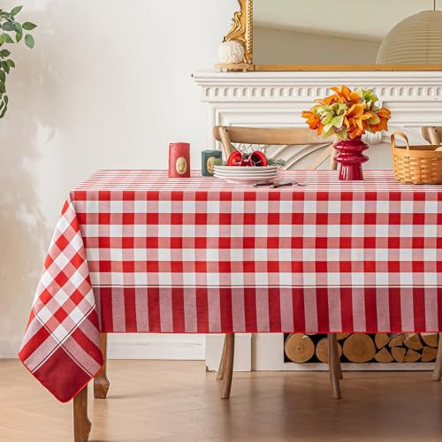 Midsummer Breeze Checkered Tablecloth-Country Gingham Table Cloth-Rustic Farmhouse Tablecloths for Thanksgiving, Christmas, Kitchen Dining(Rectangle, 60"x90", Red) | Amazon (US)