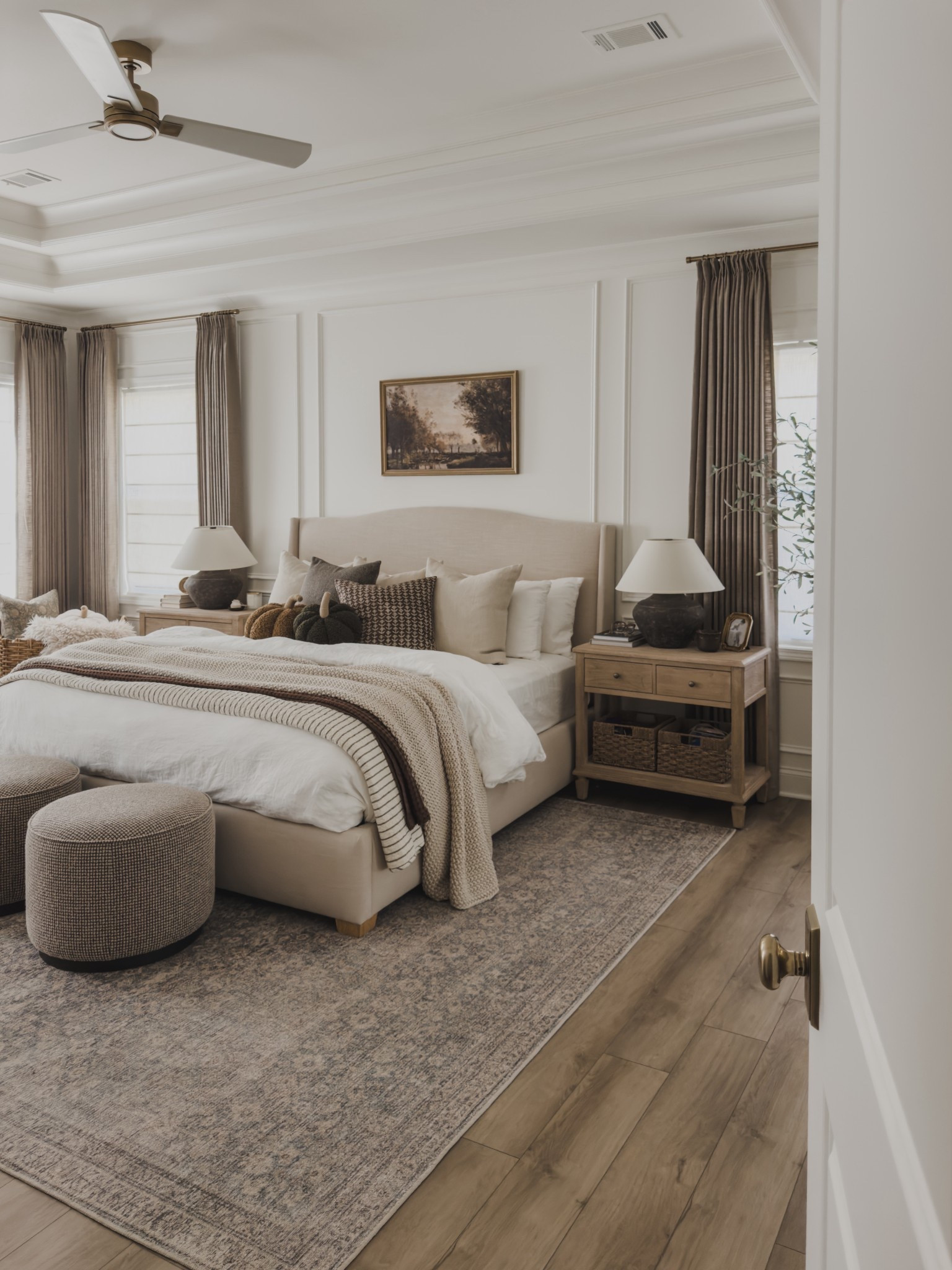 Cozy, collected fall bedroom vibes! A mix of cozy layered bedding, rich pinch pleat curtains, and pops of seasonal touches for a moody, grounded space.

Home finds, neutral home inspo, fall refresh, cozy bedding details, upholstered bed, neutral wood tones, neutral area rug, ottoman favorites, oversized basket, pumpkin pillow, cozy throw pillow, pinch pleat curtains, fall art, gold details, collected details, cozy bedroom, Wayfair, Galey Alix, Livabliss, Pottery Barn style, found it on Amazon, Target style, Woven Nook, linen detail, linen upholstered bed, shop the look!

#LTKStyleTip 

#LTKHome #LTKSeasonal