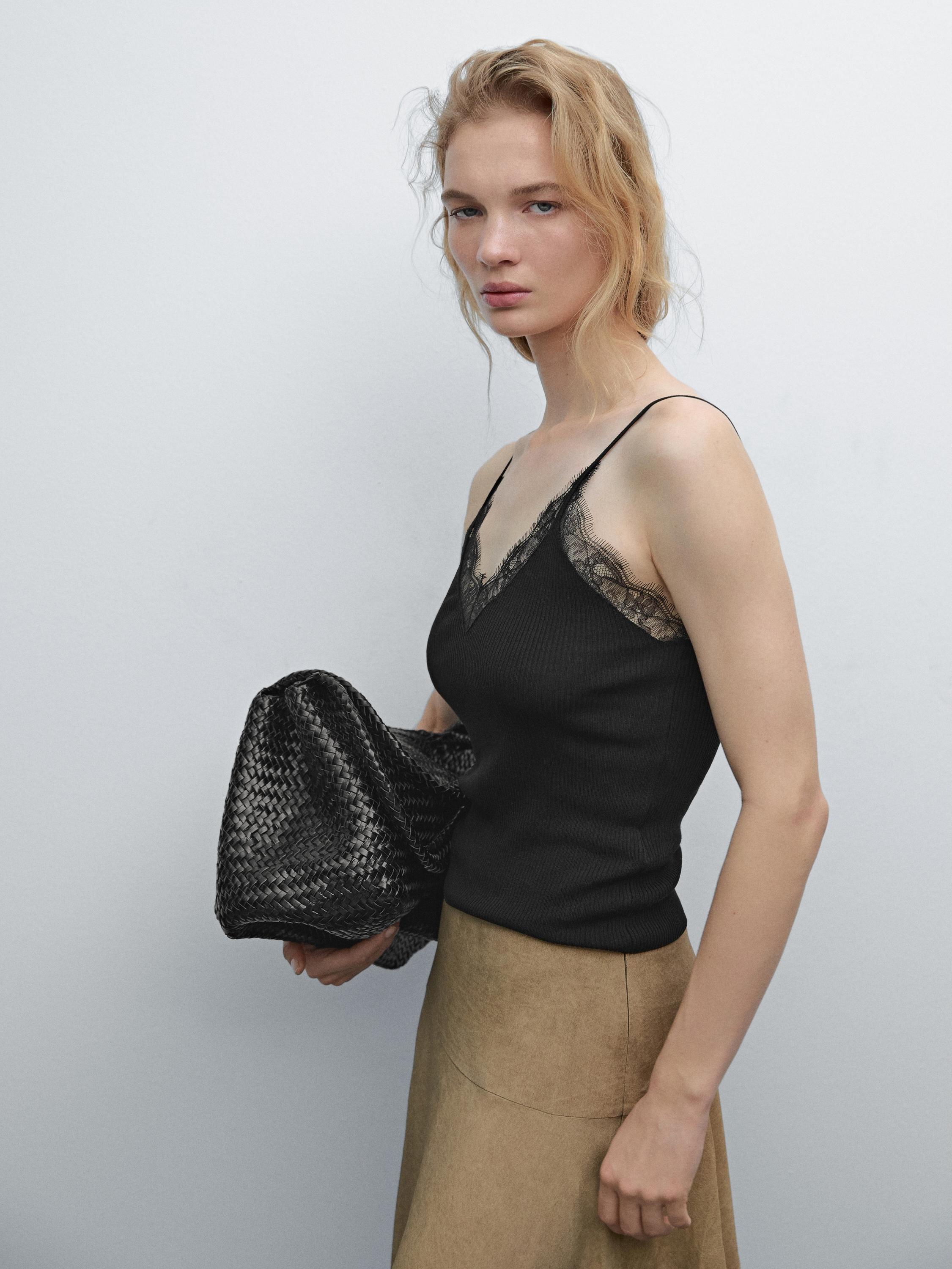 Lace-trimmed camisole top | Massimo Dutti UK