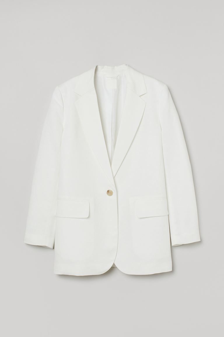 Oversized jacket in a woven linen and viscose blend. Notched lapels, one button at front, and wel... | H&M (US)