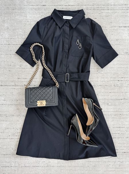 Business casual spring workwear with black short sleeve dress paired with pumps and accessories for a classic look. Use code HKCUNG20 for 20% off! Love this for spring or summer because it’s so easy to throw on, can be dressed up or down, and is comfy! 

#LTKworkwear #LTKstyletip #LTKSeasonal