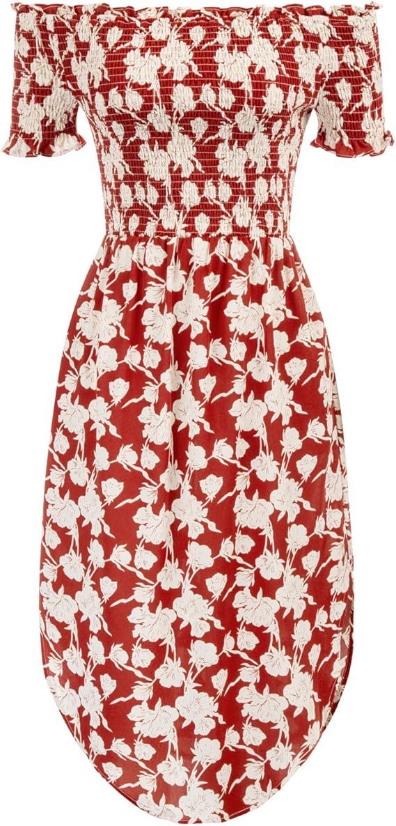 Women Strapless Maxi Dress Short Sleeve Floral Side Slit Sundress with Pockets | Amazon (US)