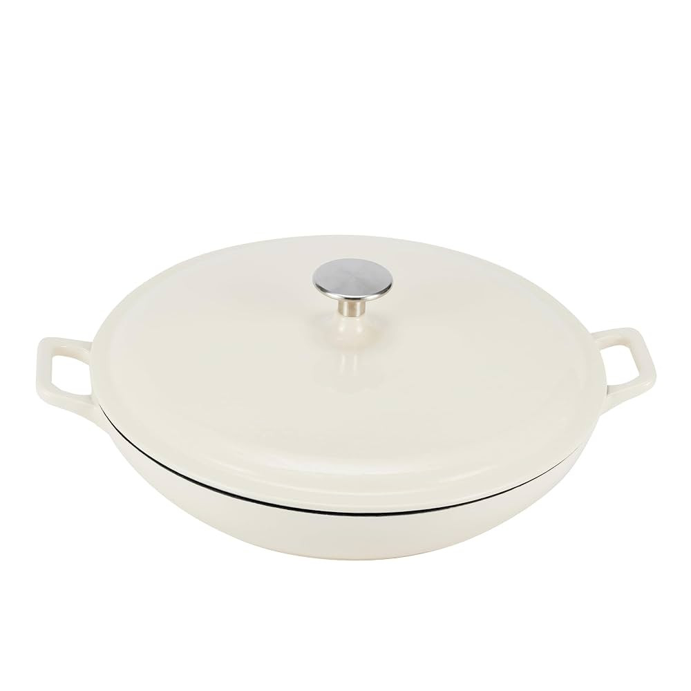 AmazonBasics Enameled Cast Iron Covered Casserole Skillet, 3.3-Quart, White | Amazon (CA)