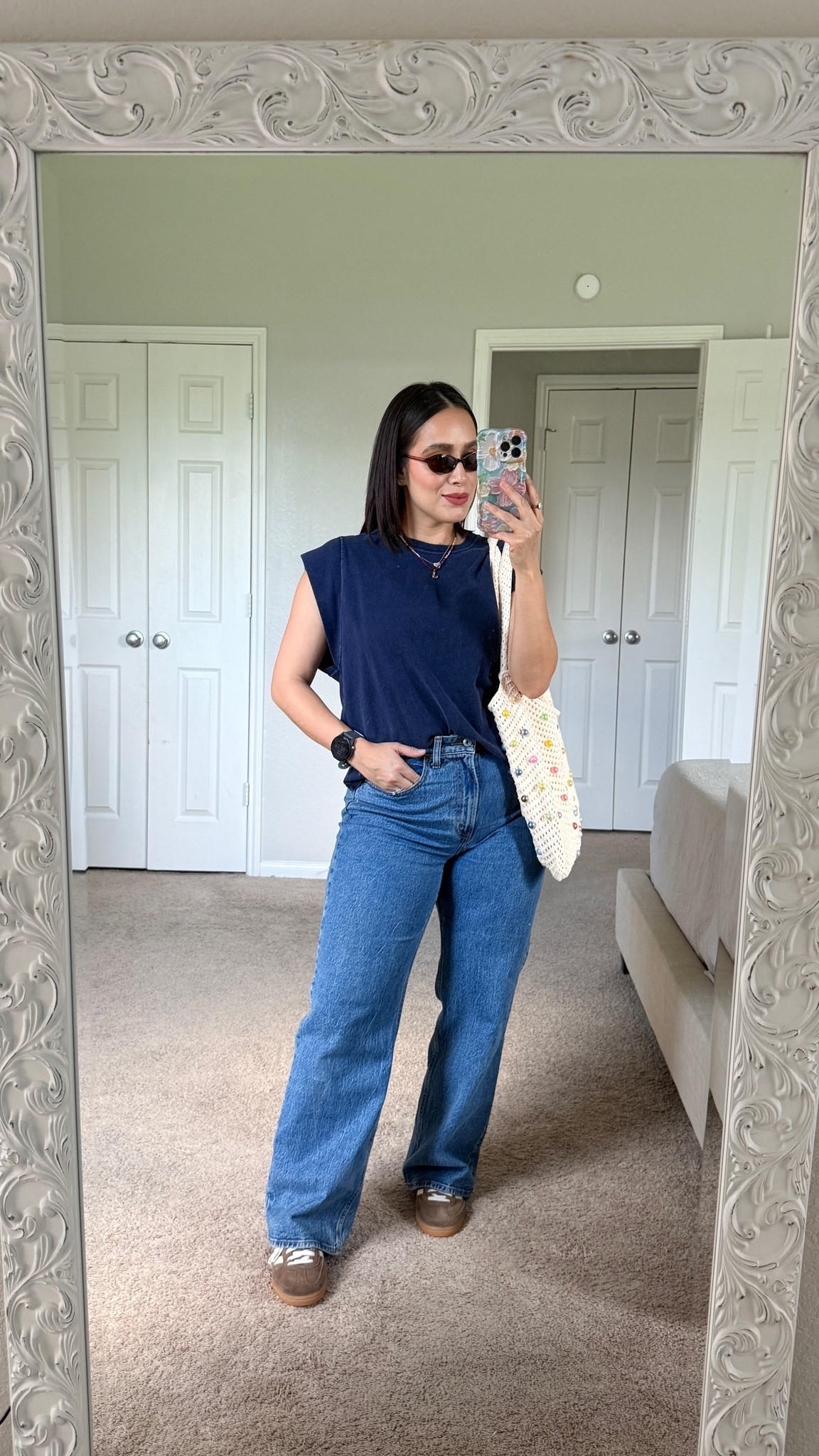 Casual everyday mom outfit.
Size 28 short in jeans
Medium in top 
Size half a size down on sneaker

#LTKmomlife #LTKootd #LTKgrwm