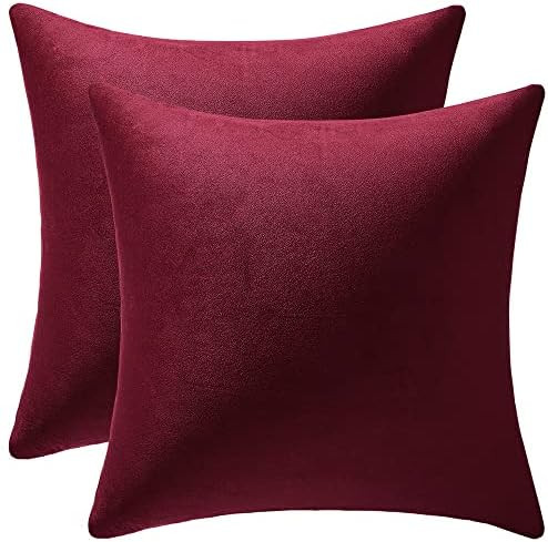 Throw Pillow Covers 18x18 Burgundy: 2 Pack Cozy Soft Velvet Square Decorative Pillow Cases for Fa... | Amazon (US)