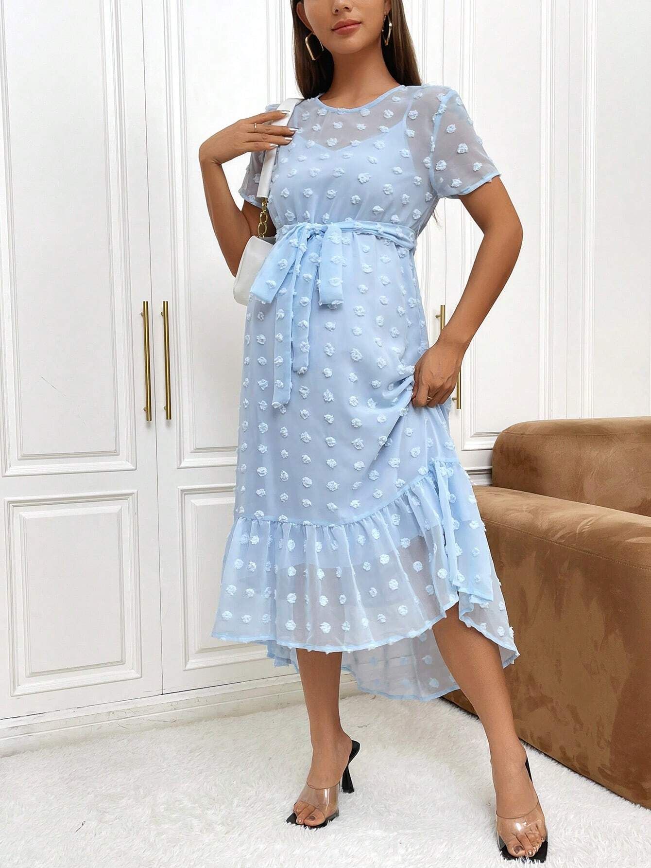 SHEIN Maternity Swiss Dot Ruffle Hem Dress | SHEIN