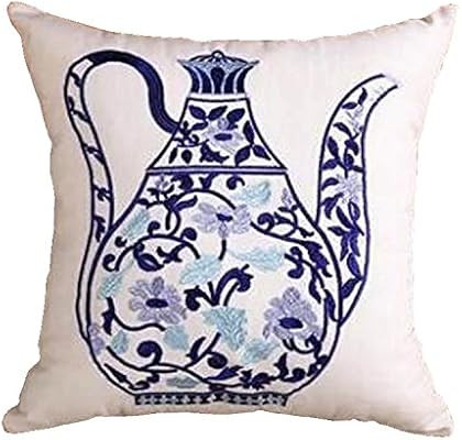 Queenie - 1 Pc Traditional Chinese Blue & White Porcelain Series 100% Cotton Embroidered Decorati... | Amazon (US)