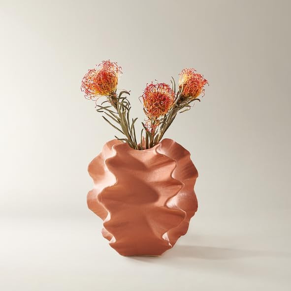 Z Gallerie Morra Terracotta Vase Large, Organic Rippled Stoneware Vase Modern Rustic Sculptural f... | Amazon (US)