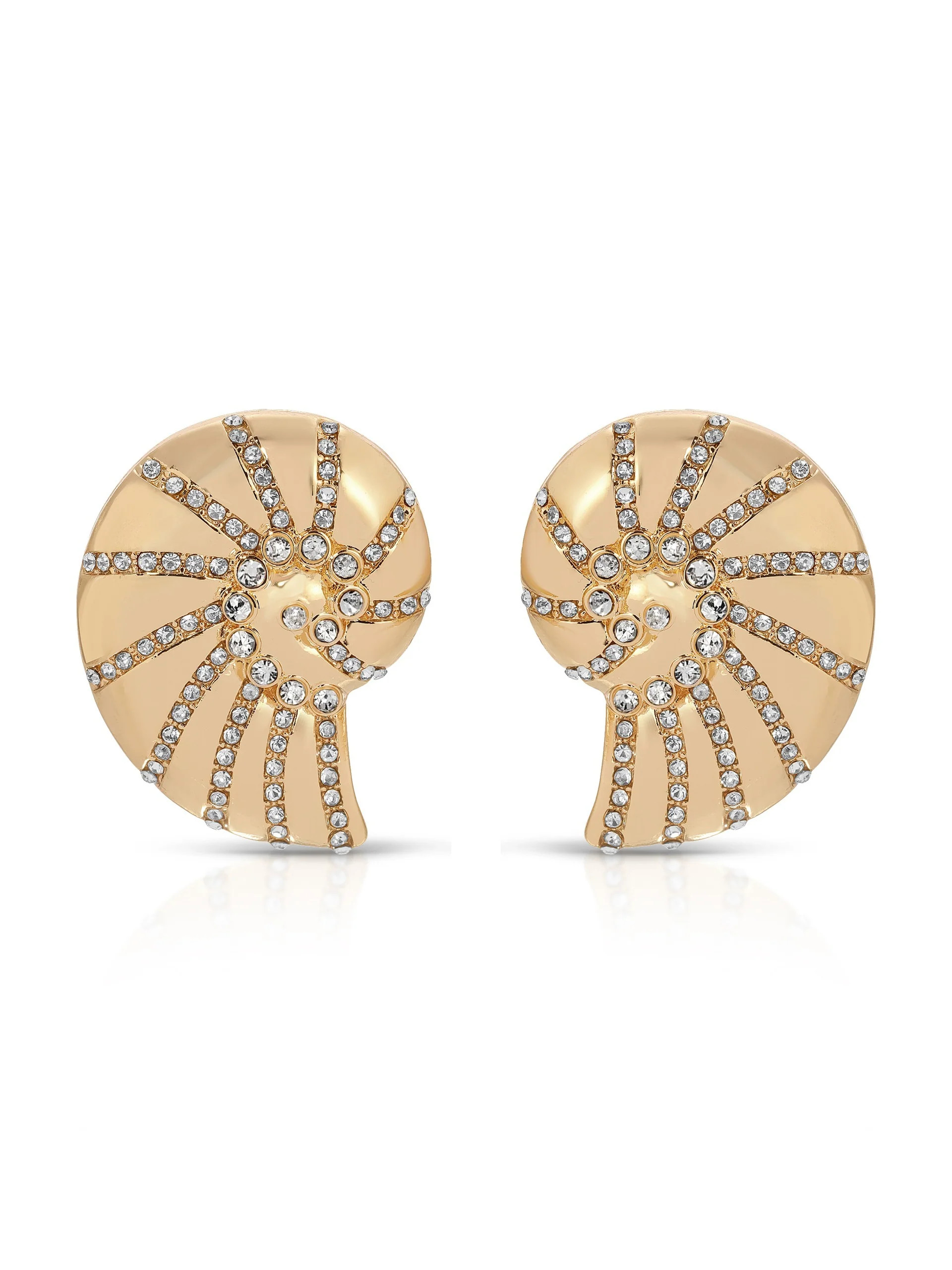 Crystal Studded Nautilus Shell Earrings | Ettika