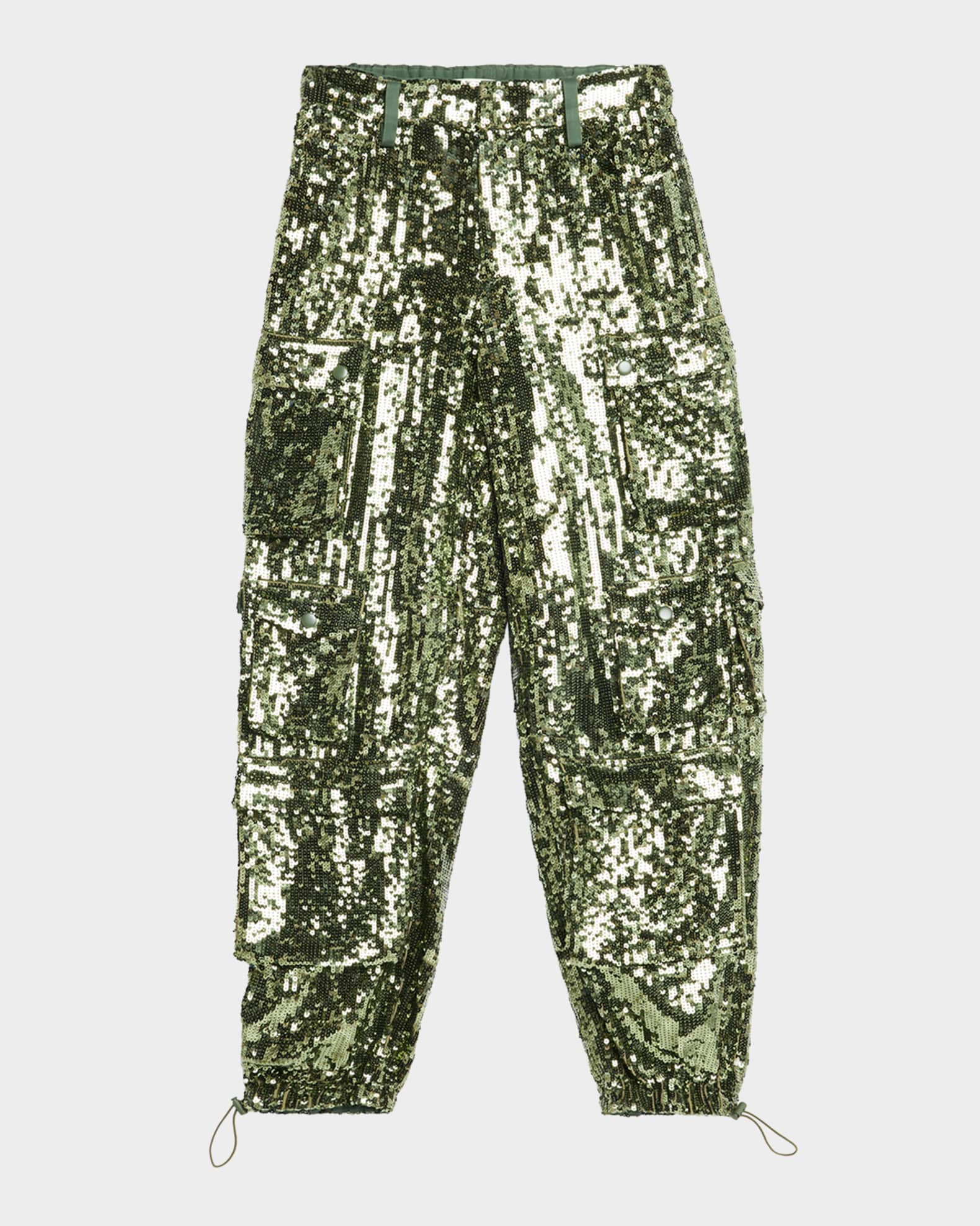 Olympia Mid-Rise Sequined Cargo Pants | Neiman Marcus