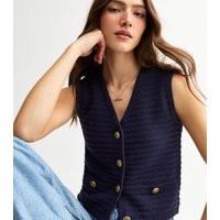 Women's Navy Stitch Detail V-Neck Knitted Waistcoat New Look | New Look (UK)