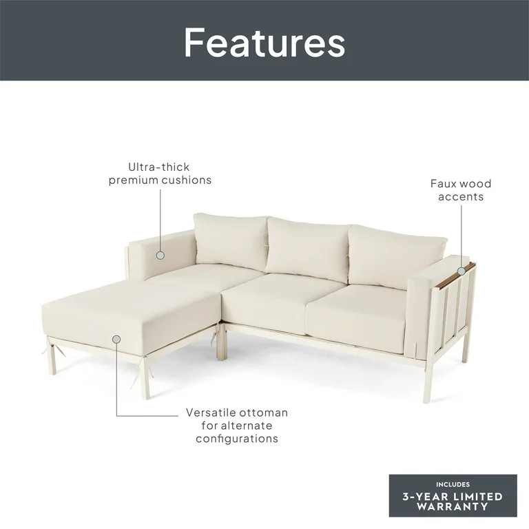 Better Homes & Gardens Marlow Outdoor 2pc Patio Sectional Set, White Frame/Cream Cushion | Walmart (US)