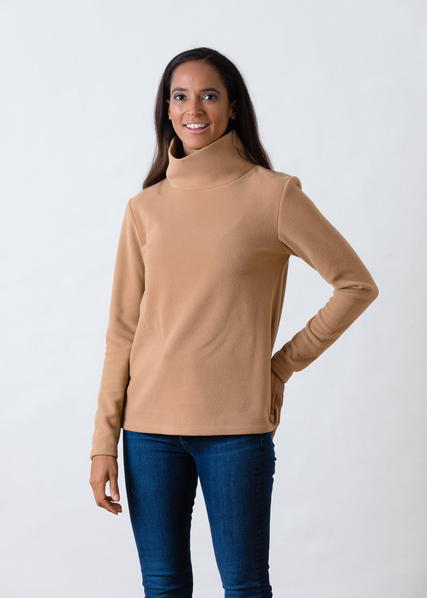 Greenpoint Turtleneck in Vello Fleece (Camel) | Dudley Stephens
