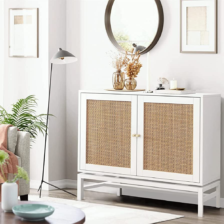 Recaceik Ratten Sideboard Buffet Cabinet/Console Table, Natural Accent Storage Cabinet with 2 Rat... | Amazon (US)