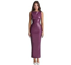 XLLAIS Women's Faux PU Leather Bodycon Maxi Dress Sexy Boatneck Tank Long Dresses | Amazon (US)