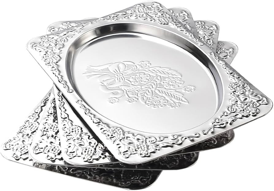 4-Pack Silver Serving Trays Set - ZENOVLUX Vintage Floral Engraved Mirror Decorative Tray, 13.8" ... | Amazon (US)