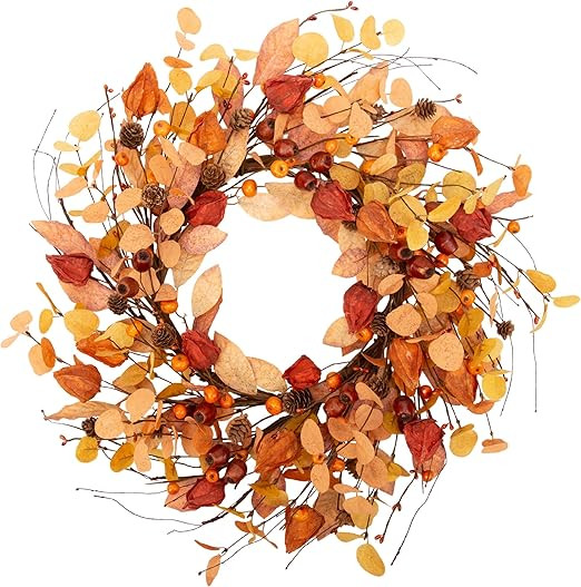 VGIA 18 Inch Fall Wreath Autumn Wreath for Front Door with Fall Leaves Artificial Autumn Harvest ... | Amazon (US)