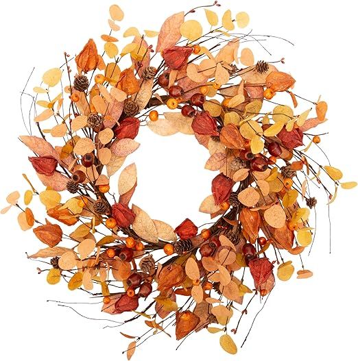 VGIA 18 Inch Fall Wreath Autumn Wreath for Front Door with Fall Leaves Artificial Autumn Harvest ... | Amazon (US)