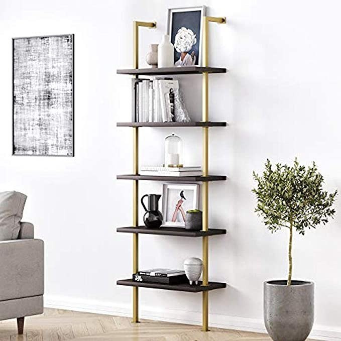 Nathan James Theo 5-Shelf Modern Bookcase, Open Wall Mount Ladder Bookshelf with Industrial Metal... | Amazon (US)