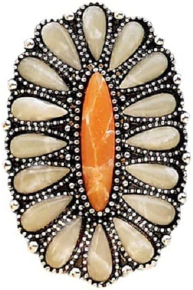 Fuqimanman2020 Western Turquoise Flower Lightning Bolt Adjustable Ring Natural Green Stone Thunde... | Amazon (US)