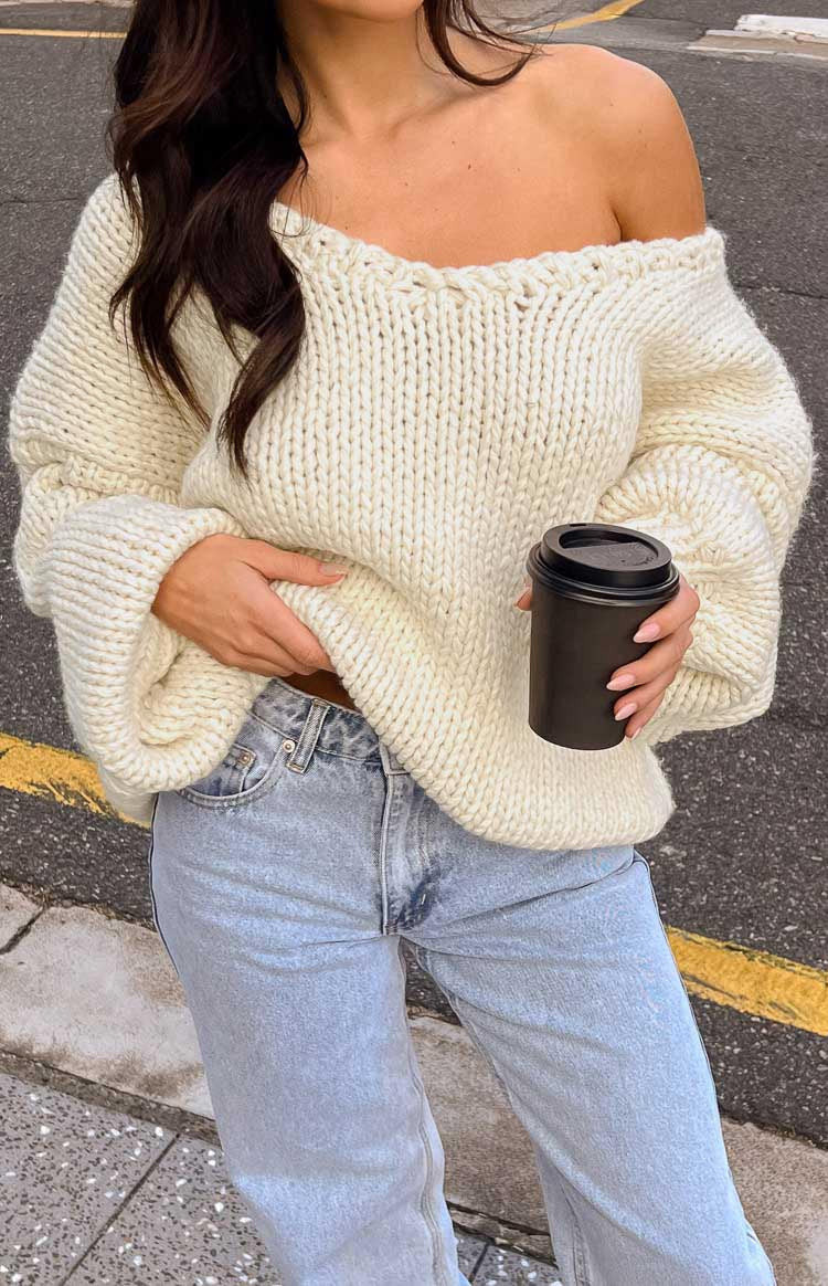 Delvey Cream Chunky Knit Sweater | Beginning Boutique (US)