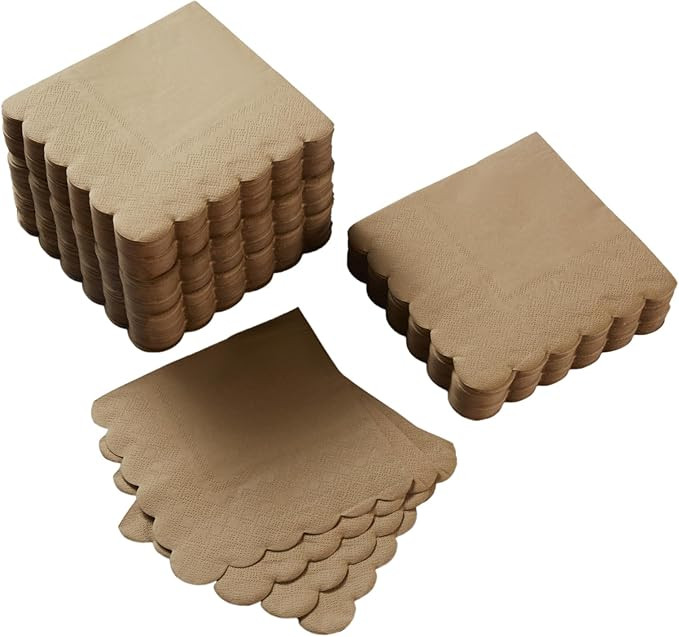 100 Pack Cocktail Napkin 2-Ply Scalloped Edged Dessert Napkins Folded 5 x 5 Inches Disposable Nap... | Amazon (US)