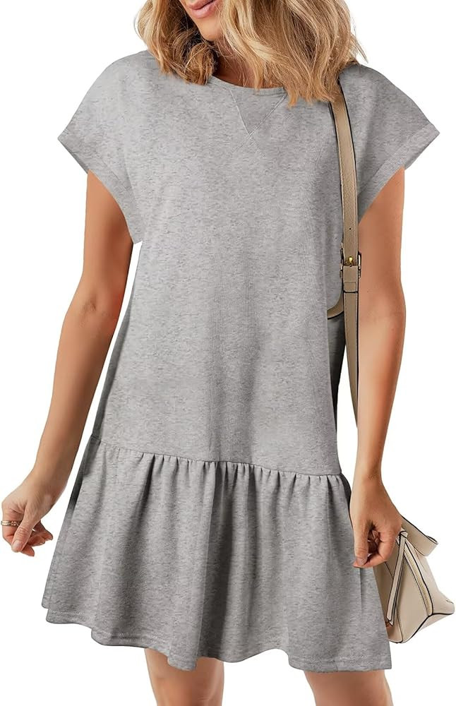 BLENCOT Womens Summer Dresses Casual Cap Sleeve Spring Ruffle Mini Sporty Sweatshirt Trendy Tshir... | Amazon (US)