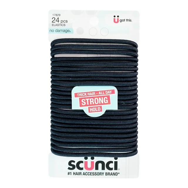 Scunci No Damage Elastic Stretch Nylon Ponytail Holder Hair Ties, Black, 24 Ct | Walmart (US)