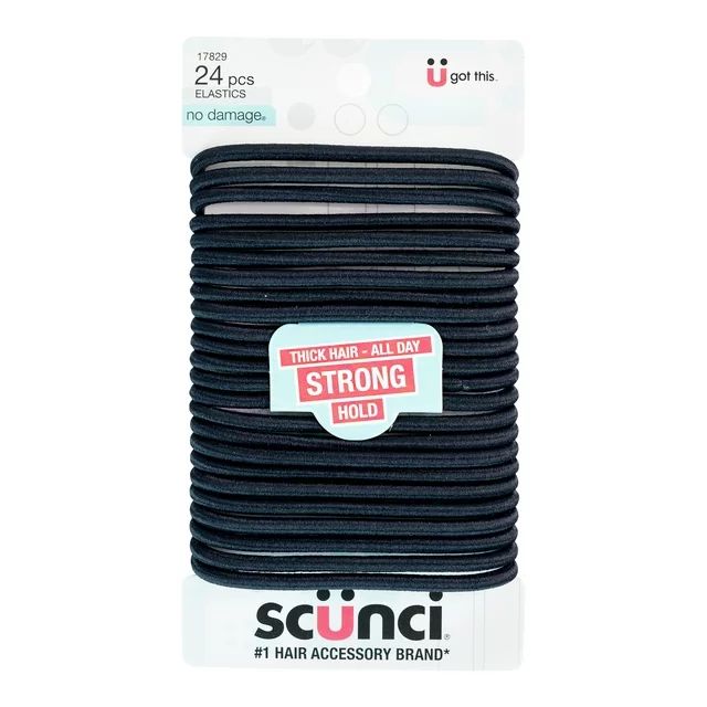 Scunci No Damage Elastic Stretch Nylon Ponytail Holder Hair Ties, Black, 24 Ct | Walmart (US)