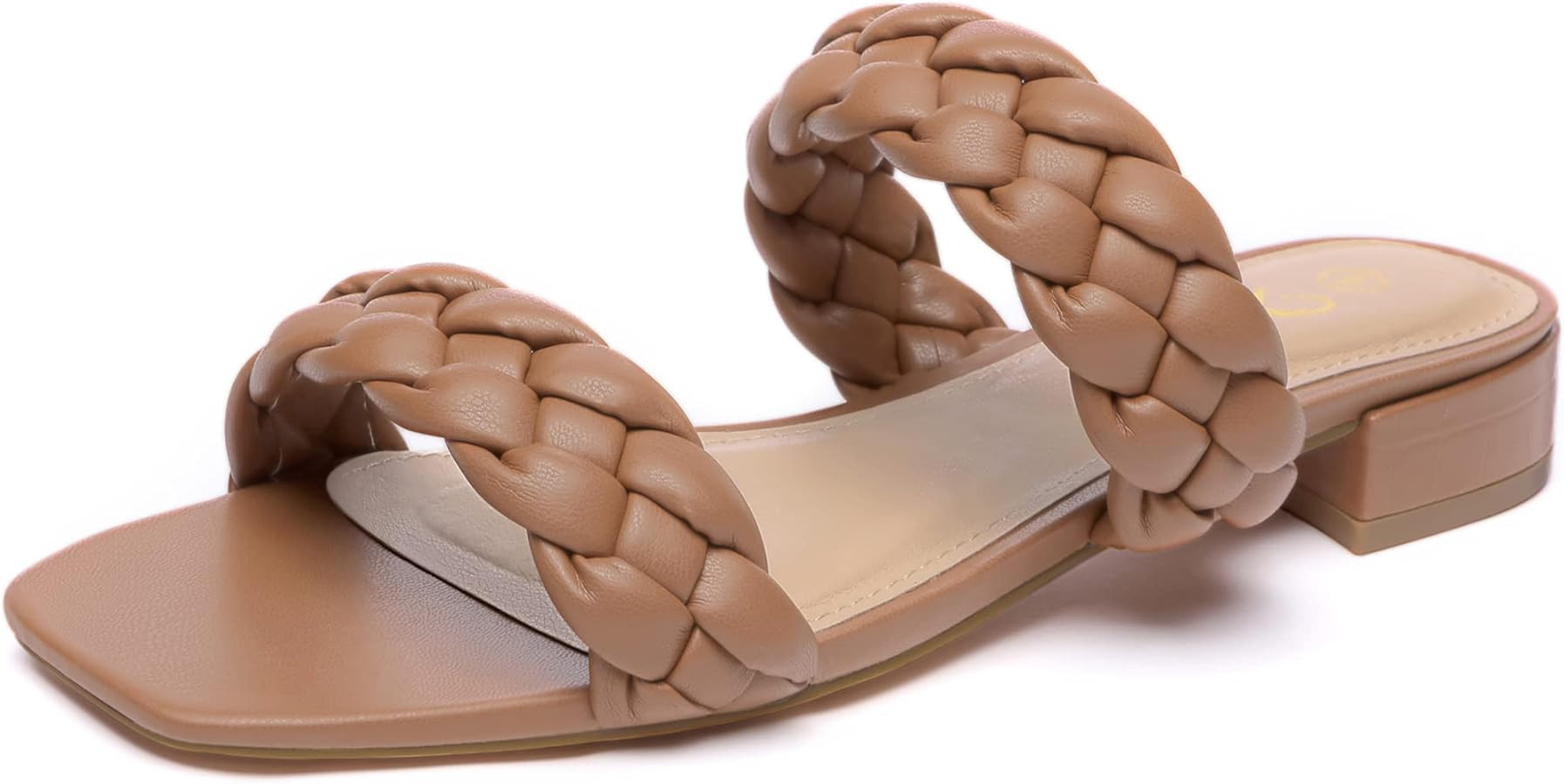 Athlefit Women's Square Open Toe Braided Sandals Slip On Low Block Heel Slide Sandals | Amazon (US)